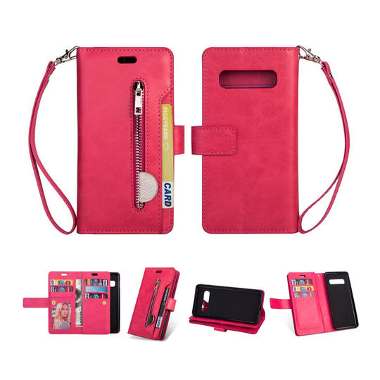 Samsung Galaxy S10 Plus monipaikkainen nahkainen suojakotelo - Rose