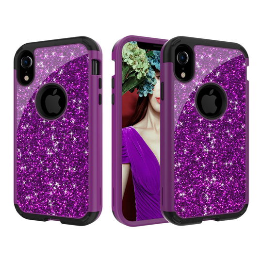iPhone Xr kimalle puuteri koristeltu hybriidi muovinen takasuoja kuori - Violetti