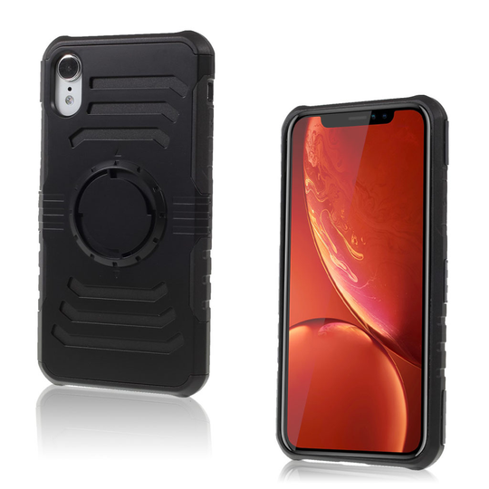 iPhone 9 Isku Kestävä Hybriidi Muovinen Takasuoja Kuori Magneetti Laatalla - Musta