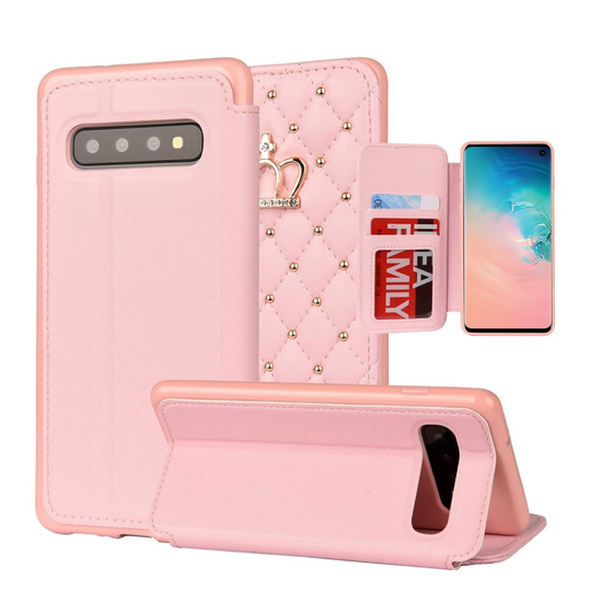 Samsung Galaxy S10 rhombus crown leather case - Pink