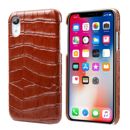 iPhone Xr kova muovinen takasuoja kuori krokotiili rakenne synteetti nahalla - Ruskea