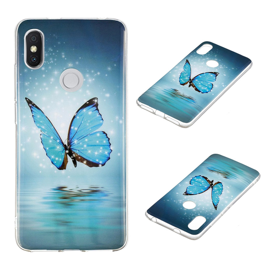 Xiaomi Redmi S2 IMD Kuvallinen Valoisa Joustava Muovinen Takasuoja Kuori - Sininen Perhonen