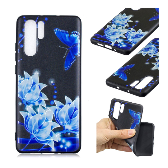 Huawei P30 Pro kohokuvioitu kuosillinen pehmeä suojakotelo - Sininen Kukka