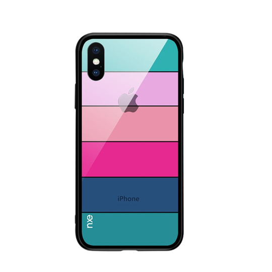 iPhone Xs Max NXE kuviollinen hybriidi lasi ja muovi takasuoja kuori - Tyyli B