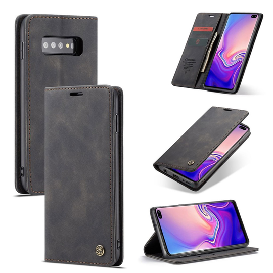 suojakoteloME Samsung Galaxy S10 Plus auto-absorbed nahkainen flip suojakotelo - Musta