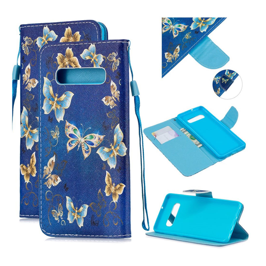 Samsung Galaxy S10 Plus pattern leather case - Blue and Gold Butterfly