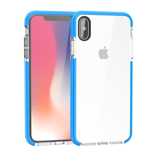 iPhone Xs Max Kaksi Värinen Iskukestävä Pehmeä Muovinen Takasuoja Kuori - Sininen/ Transparentti