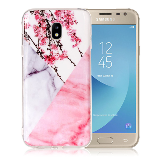 Samsung Galaxy J3 (2017) Marmori Rakenne TPU Pehmeä IMD Kuvallinen Takasuoja Kuori - Luumu