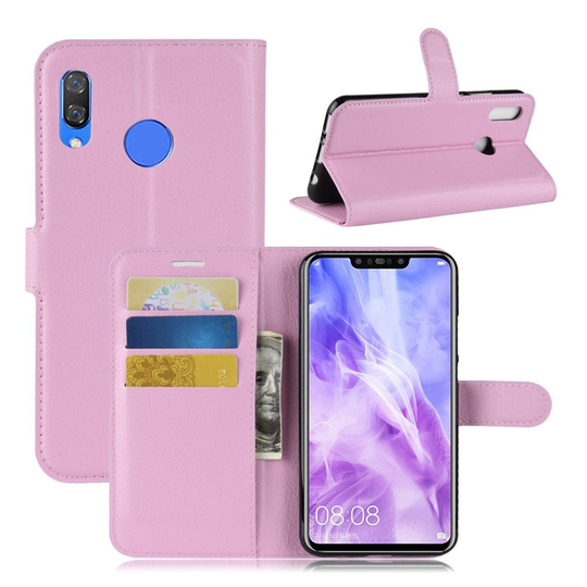 Huawei P Smart Plus liitsihedelmä jyvä rakenteinen synteetti nahkainen lompakko suojakotelo - Pinkki