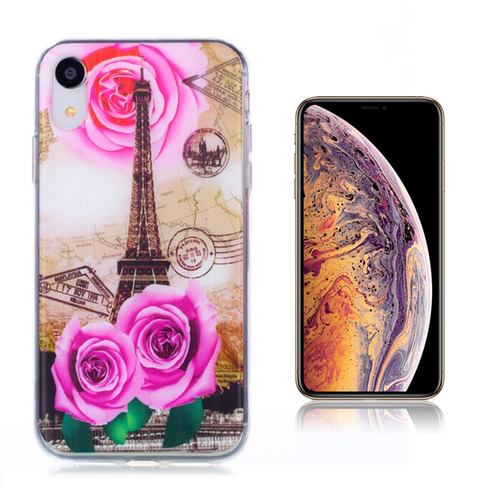 iPhone Xs Max ohut kuviollinen pehmeä silikooni muovinen suojakuori - Ruusut ja Eiffeltorni