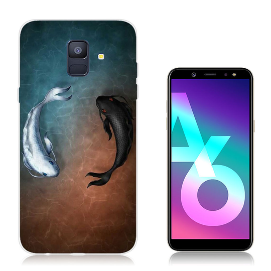Samsung Galaxy A6 (2018) Muovinen Joustava Kuvallinen Takasuoja Kuori - Musta Valkoinen Koikala