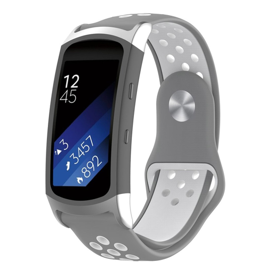 Samsung Gear Fit2 Pro kaksivärinen pehmeä silikoni kellon ranneke hihna - Harmaa / Valkoinen