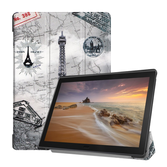 Lenovo Tab E10 tri-fold kuosillinen nahkainen flip suojakotelo - Eiffel Torni