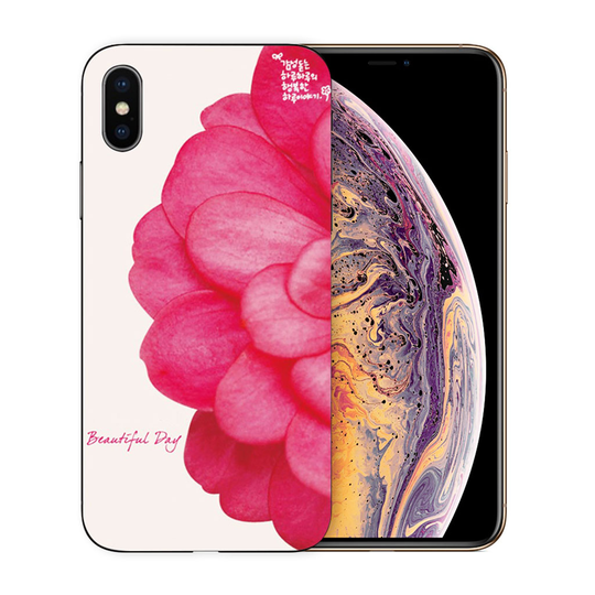 iPhone XS silikooni muovinen joustava ja pehmeä kuviollinen takasuoja kuori - Punainen Kukka