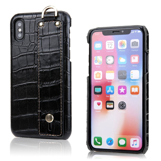 iPhone Xs Max krokotiili iho rakenteinen aito nahka pintainen muovi suojakuori - Musta