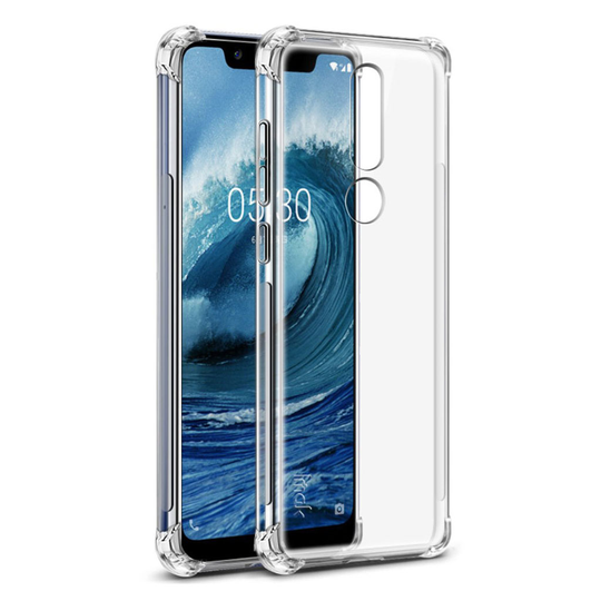 Nokia 5.1 IMAK silikoni muovinen joustava ja pehmeä suojakuori kulma vahvisteilla - Transparentti