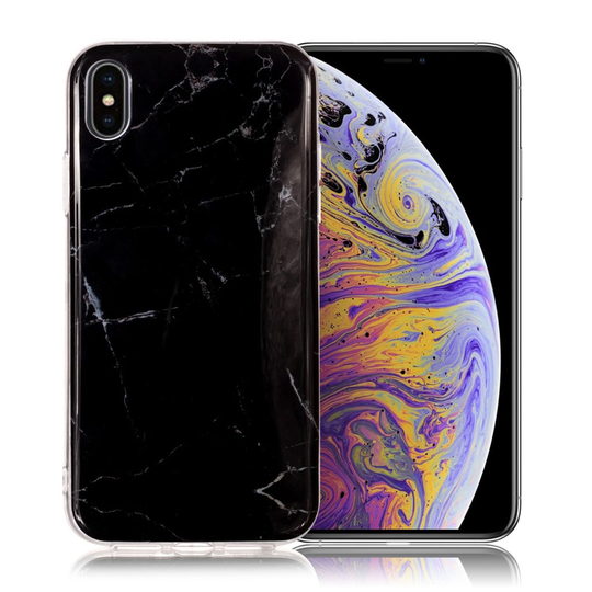 iPhone Xs Max IMD Marmori Kuviollinen Muovinen Takasuoja Kuori - Musta