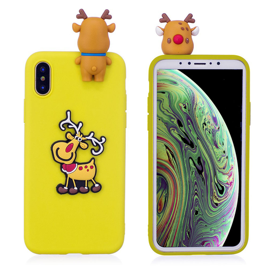 iPhone XS 3D joulu kuviollinen silikooni muovinen takasuoja kuori nukke koristeella - Keltainen Poro