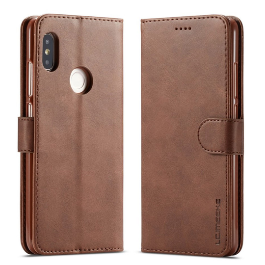 LC.IMEEKE Xiaomi Redmi Note 6 Pro nahkainen suojakotelo - Kahvi