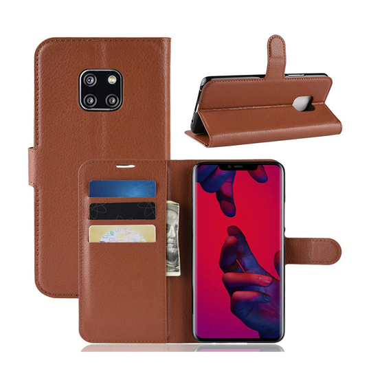Huawei Mate 20 Pro liitsihedelmä jyvä rakenne pintainen synteetti nahkainen lompakko suojakotelo magneetti lukolla - Ruskea