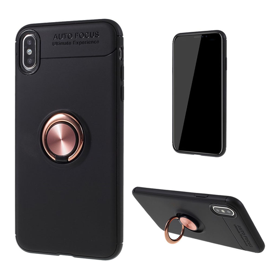 iPhone Xs Max sormirenkaalla varustettu muovinen takasuoja kuori - Musta/ Ruusu Kulta