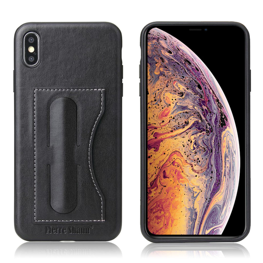 iPhone Xs Max muovinen takasuoja kuori pinnoitettu villihevos rakenne synteetti nahalla - Musta