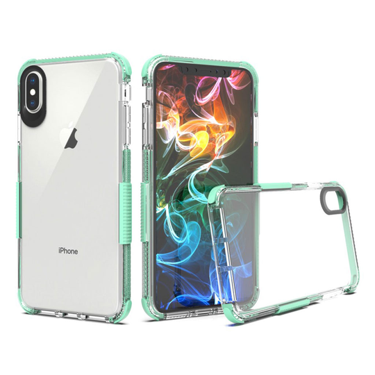 iPhone Xs Max kaksivärinen läpinäkyvä joustava ja pehmeä silikooni muovinen takasuoja kuori - Cyaani