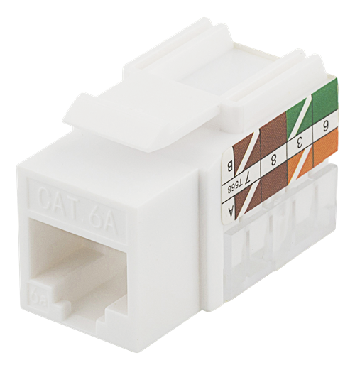 Keystone-liitinmoduuli, Cat6a, Johtimien Asennus LSA- Tai 110-työkalulla, Muovia, 90°, Valkoinen