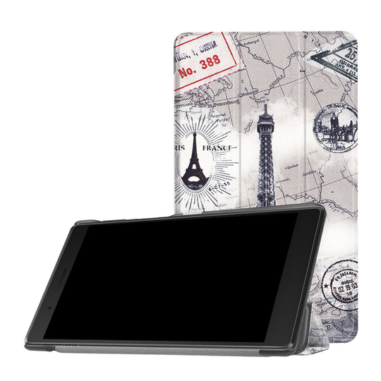 Lenovo Tab 7 Essential kuvioitu nahkainen flip suojakotelo - Eiffel Torni ja Kartta