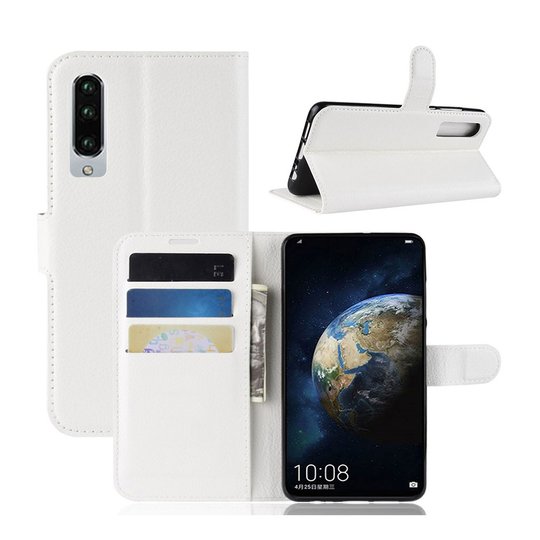 Huawei P30 litsi tuntuinen nahkainen flip Suojakotelo - Valkoinen