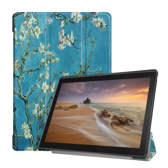 Lenovo Tab E10 tri-fold kuosillinen nahkainen flip suojakotelo - Kukkiva Puu