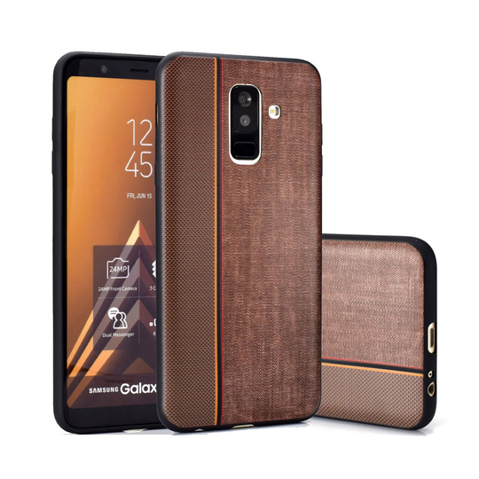 Samsung Galaxy A6 Plus (2018) farkku rakenne kuviollinen silikooni muovinen takasuoja kuori - Kahvi