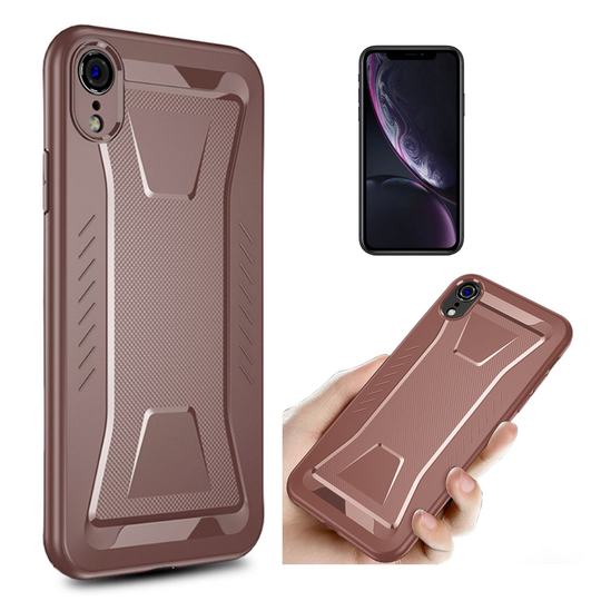 iPhone Xr IPAKY iskukestävä hybriidi muovinen takasuoja kuori X-kuviolla - Ruskea