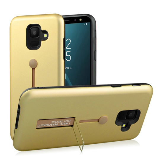 Samsung Galaxy A6 (2018) Silikooni Ja Muovi Hybriidi Takasuoja Kuori Jalkatuella - Kulta