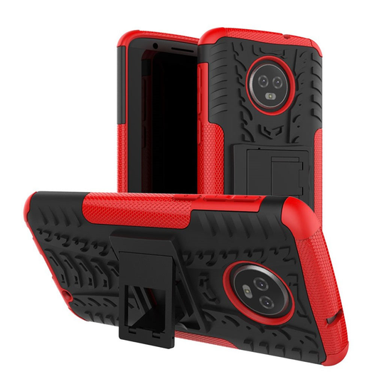 Motorola Moto G6 Plus tyre pattern kickstand hybrid case - Red