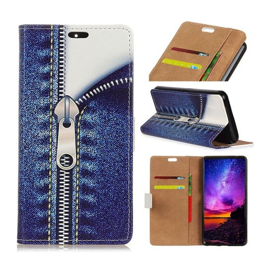 Sony Xperia 10 pattern leather case - Jeans Metal Zipper