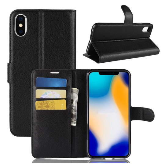 iPhone Xs Max Tyylikäs Synteetti Nahkainen Lompakko Suojakotelo - Musta