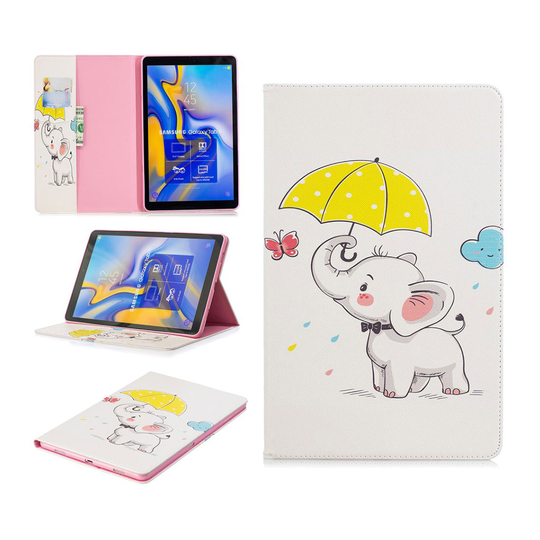 Samsung Galaxy Tab A 10.5 kuviollinen seisova mallinen synteetti nahkainen suojakotelo missä kortti paikat - Norsu Sateenvarjolla
