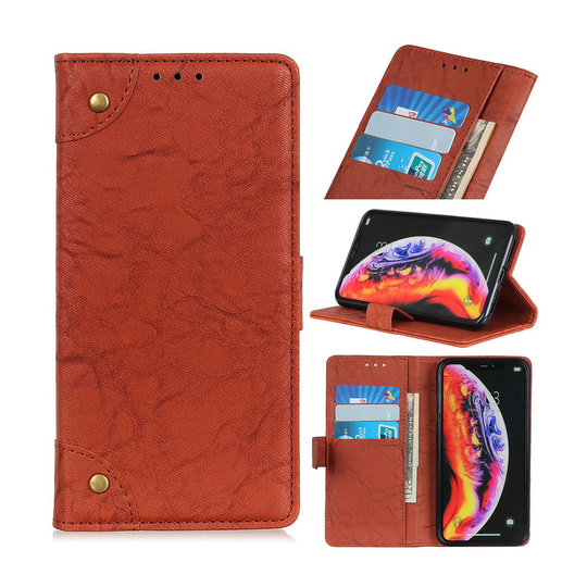 OnePlus 7 Pro rivet décor retro leather case - Brown