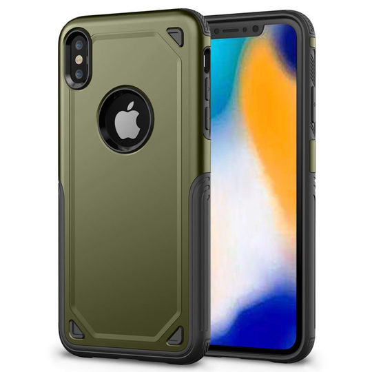 iPhone 9 Hybriidi Kova Ja Pehmeä Muovinen Takasuoja Kuori - Tumman Vihreä
