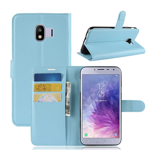 Samsung Galaxy J4 (2018) litsi tuntuinen nahkainen flip suojakotelo - Sininen