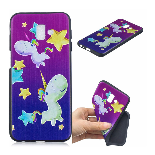 Samsung Galaxy J6 Plus (2018) kohokuviollinen silikooninen takasuoja kuori - Tähdet Ja Yksisarviset