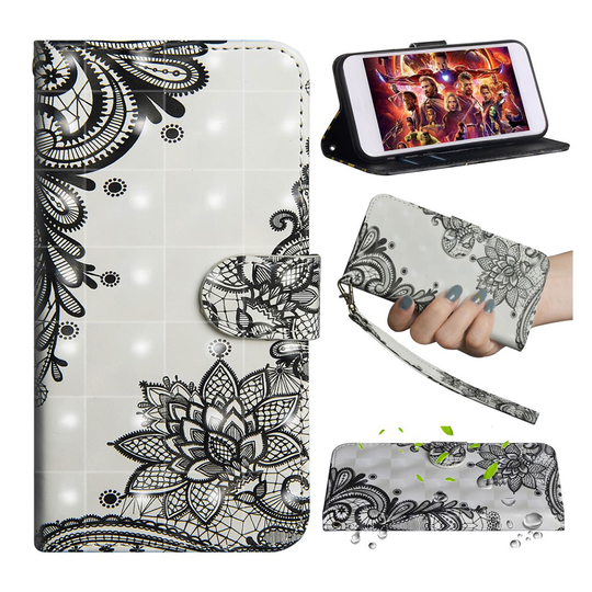 Samsung Galaxy A50 patterned leather case - Black Flower