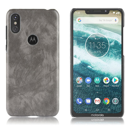 Motorola One muovinen kuori liitsihedelmä rakenne synteetti nahalla - Harmaa