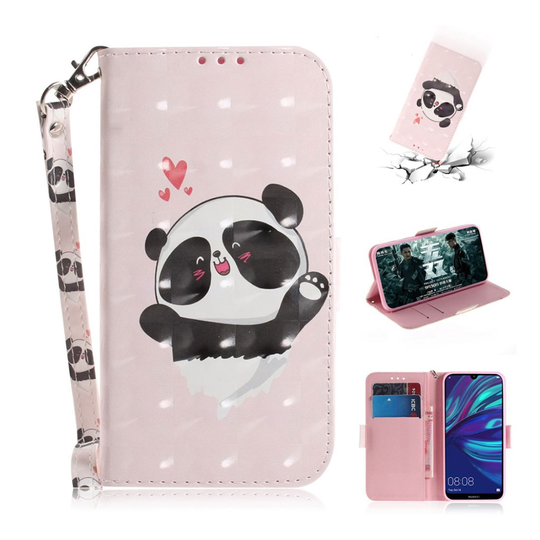 Huawei P30 Lite light spot décor nahkainen suojakotelo - Panda ja Sydämet