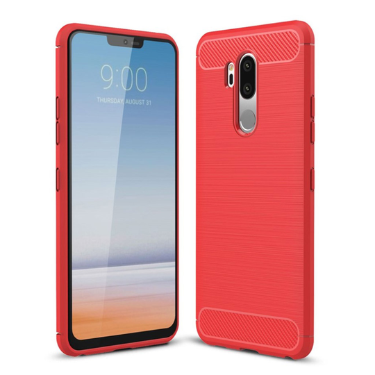 LG G7 ThinQ Hiilikuitu Harjattu TPU Takaosa Suoja Kuori - Punainen