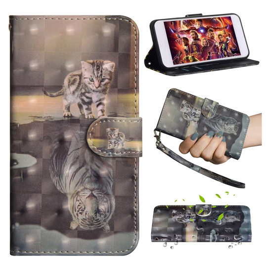 Motorola Moto G7 Power patterned leather case - Cat and Reflection in Water