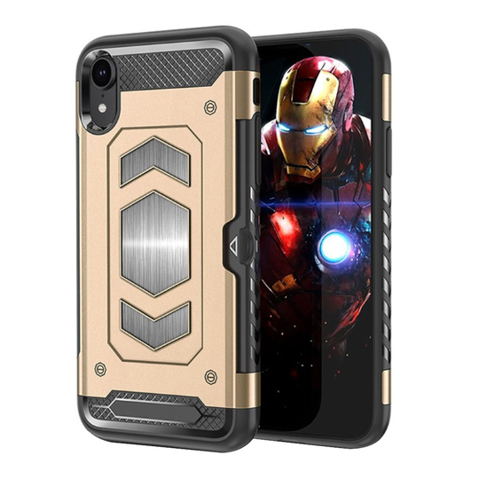 iPhone 9 Hybriidi Muovinen Takasuoja Kuori Magneetilla Ja Korttipaikalla - Kulta