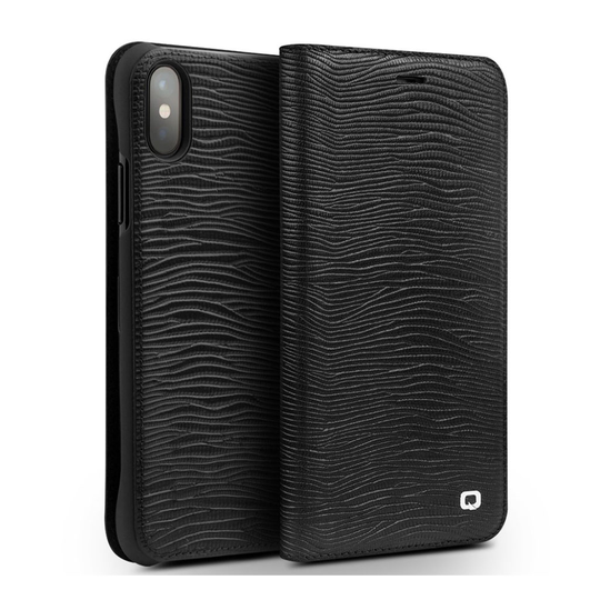 QIALINO iPhone X business nahkakotelo - Musta