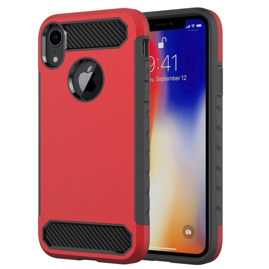 iPhone 9 Plus Hiilikuitu Harjattu Pintainen hybriidi Muovinen Takasuoja Kuori - Punainen